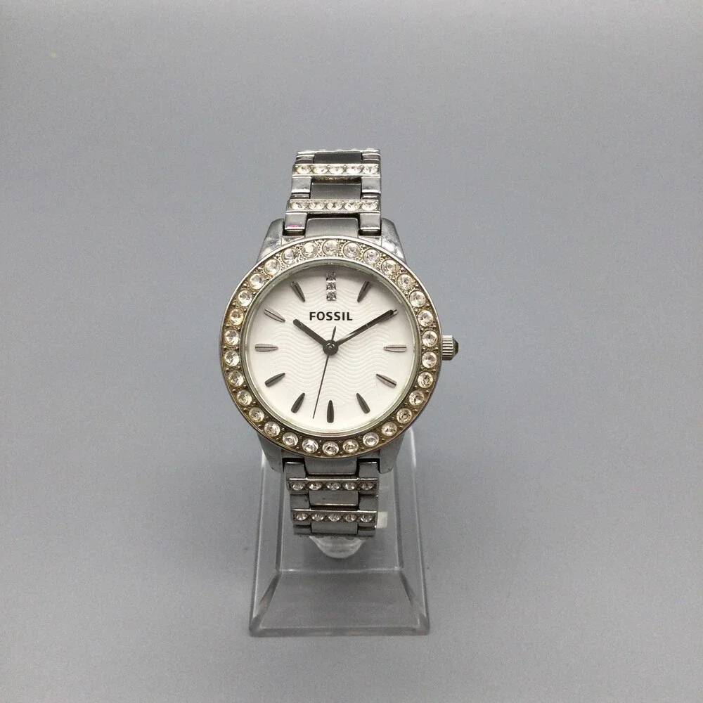 Fossil Womens Watch 34mm Silver Tone Crystals ES-3362 Steel New Battery 7